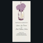 Rustic Mason Jar and Hydrangeas Program<br><div class="desc">WEDDING CEREMONY PROGRAM Perfect for a country style Bridal Shower or maybe you just love Mason Jars! Mason Jar hanging on a hook filled with country wildflowers. A Light Cream/Ivory background against the hanging Mason Jar filled with Antique Purple Hydrangea Flowers & Mason Jar. If you have any questions on...</div>
