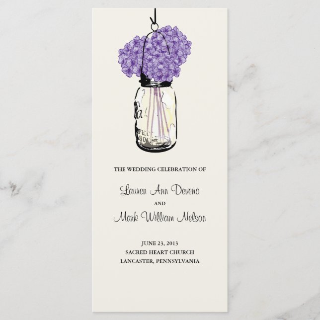 Rustic Mason Jar and Hydrangeas Program (Front)
