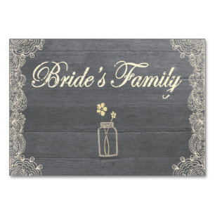 Rustic Mason Jar and Lace Bride Family Table Card