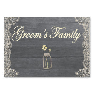 Rustic Mason Jar and Lace Groom Family Table Card