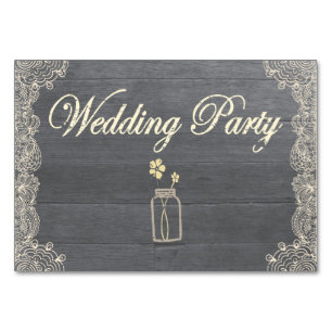 Rustic Mason Jar and Lace Wedding Party Table Card
