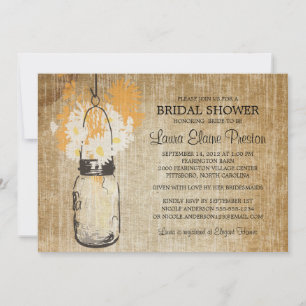Rustic Mason Jar and Wildflower Daisies Invitation
