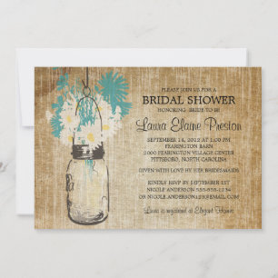 Rustic Mason Jar and Wildflower Daisies Invitation