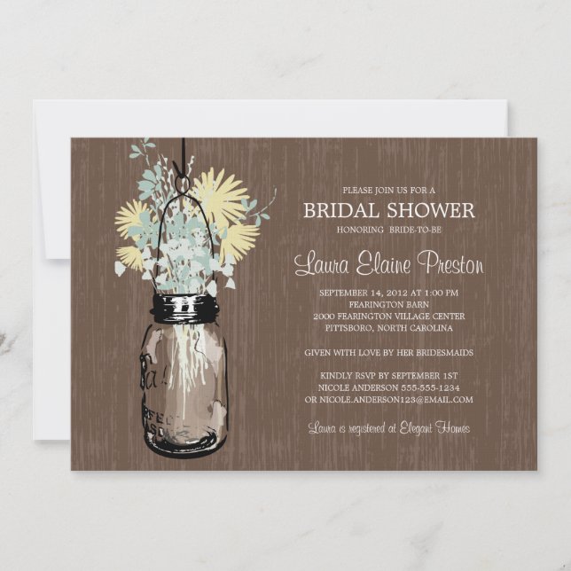 Rustic Mason Jar and Wildflowers Invitation (Front)