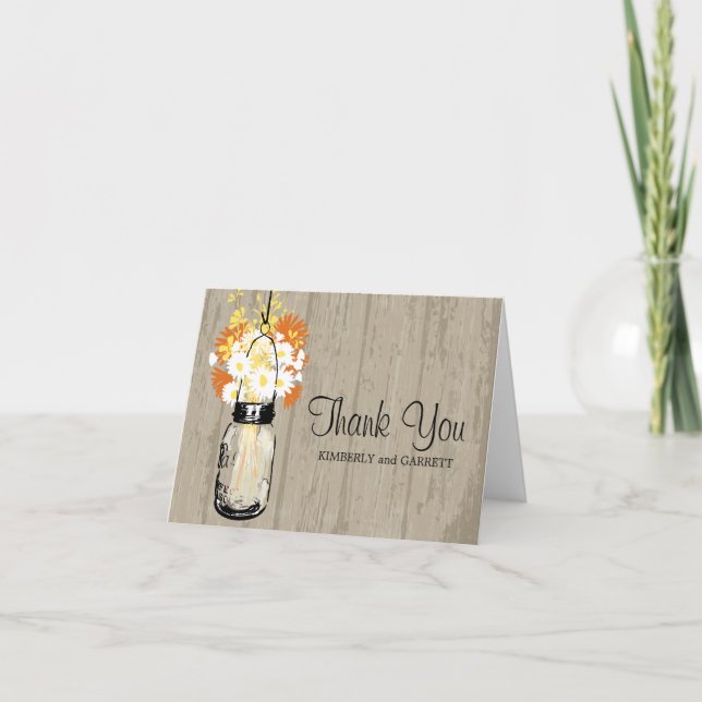 Rustic Mason Jar and Wildflowers Thank You Card (Front)