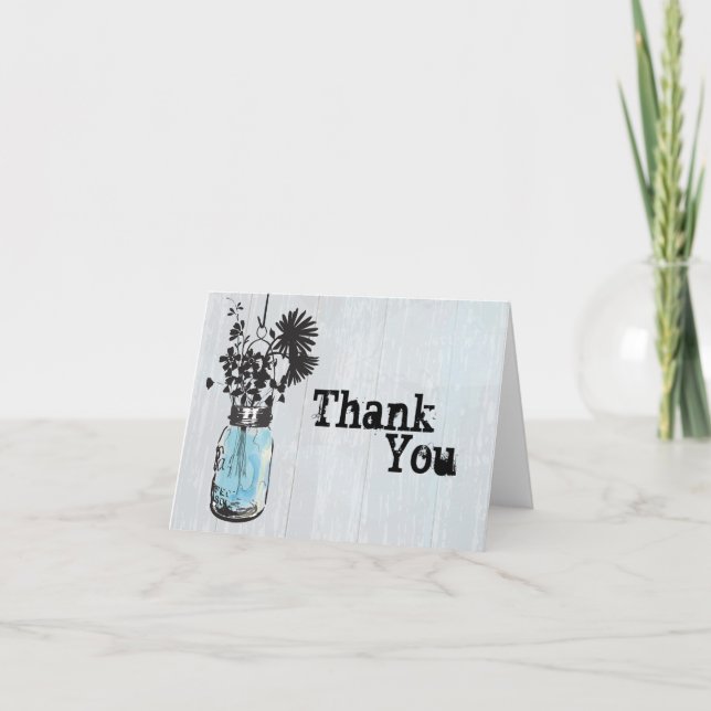 Rustic Mason Jar and Wildflowers Thank You Card (Front)