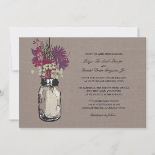 Rustic Mason Jar and Wildflowers Wedding Invitation