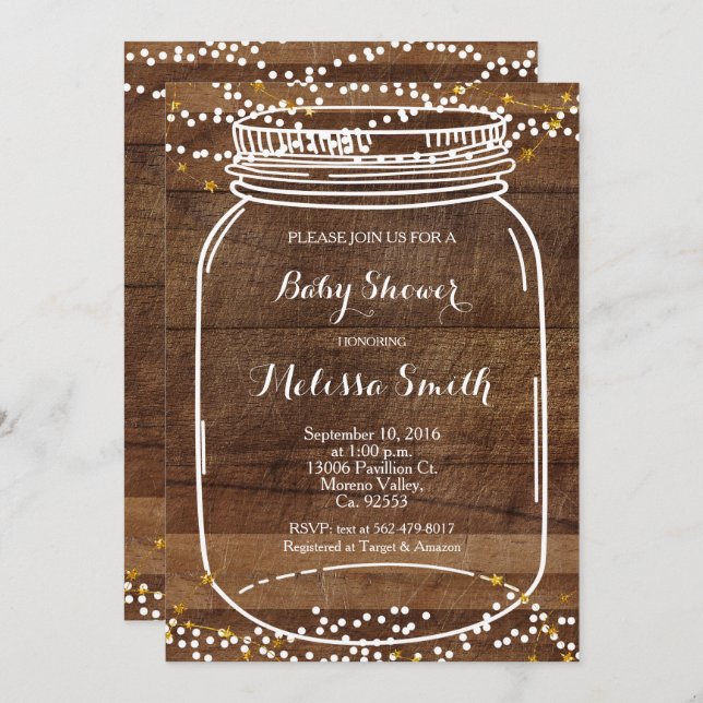 Rustic Mason Jar Baby Shower Invite card (Front/Back)