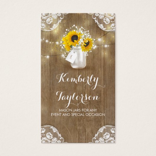 Rustic Mason Jar Baby's Breath and Sunflowers Business Card