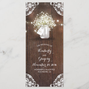 Rustic Mason Jar Baby's Breath Wedding Programs