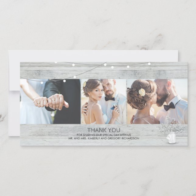 Rustic Mason Jar Baby's Breath Wedding Thank You Card (Front)