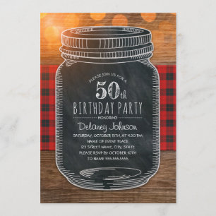 Rustic Mason Jar Backyard 50th Birthday Party Invitation