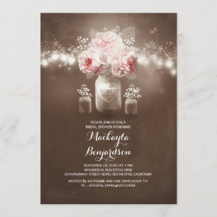 rustic mason jar barn lights bridal shower invitation