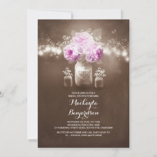 rustic mason jar barn lights bridal shower invitation