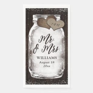 Rustic Mason Jar Barn Wood Mr. & Mrs. Wedding Napkin