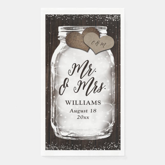 Rustic Mason Jar Barn Wood Mr. & Mrs. Wedding Napkin (Front)