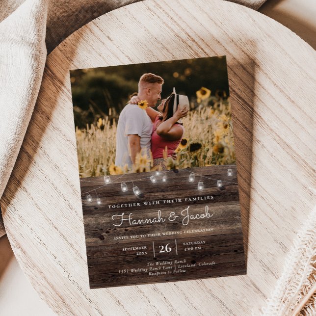 Rustic Mason Jar Barn Wood Photo Invitation (Creator Uploaded)