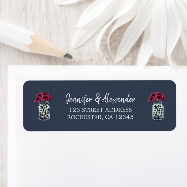 Rustic mason jar blue wedding return address label (Insitu)