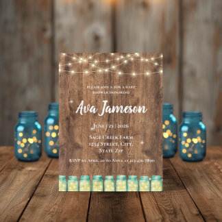 Rustic Mason Jar Boho Lights Baby Shower Invitation