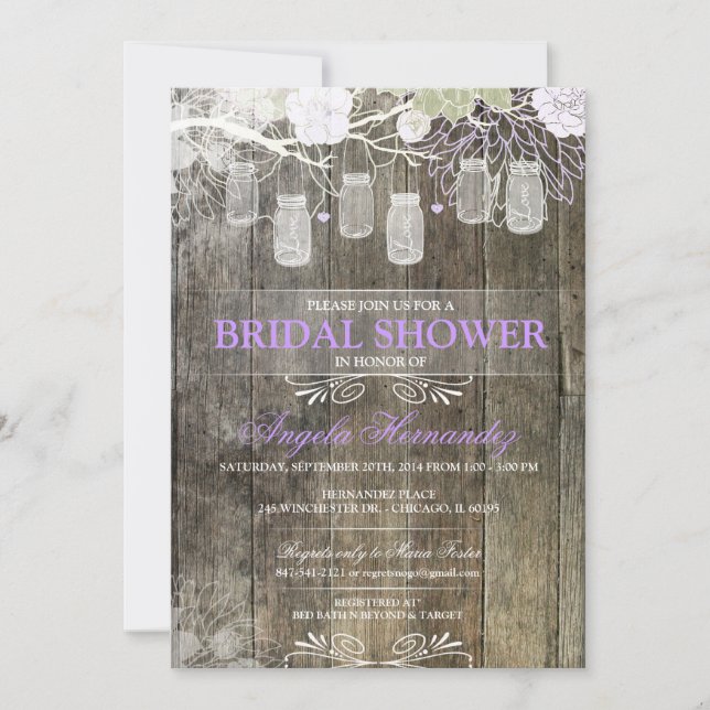 Rustic Mason Jar Bridal Shower Invitation (Front)