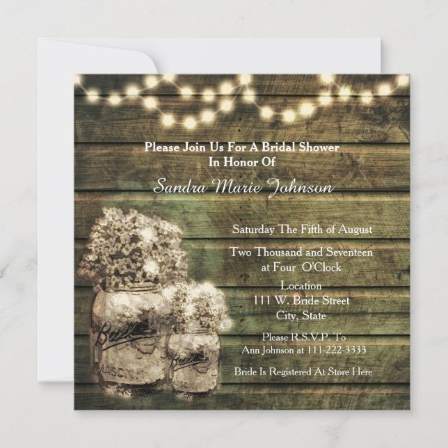 Rustic Mason Jar Bridal Shower Invitation (Front)