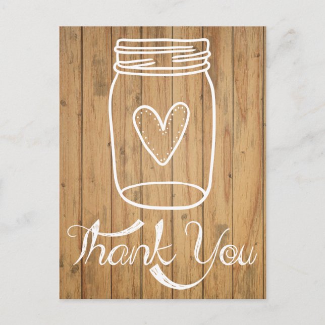Rustic Mason Jar Brown Wood Postcard (Front)