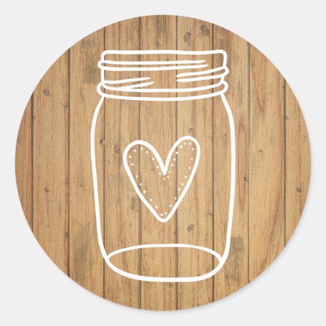 Rustic Mason Jar Brown Wood - Wedding Party Classic Round Sticker (Front)