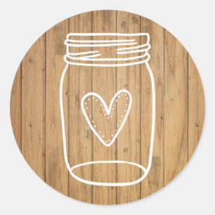 Rustic Mason Jar Brown Wood - Wedding Party Classic Round Sticker