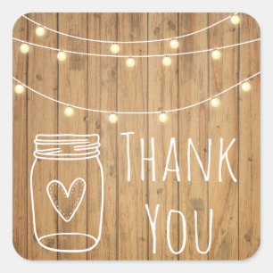 Rustic Mason Jar Brown Wood With White Lights Square Sticker