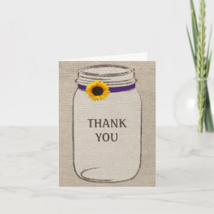 Rustic Mason Jar & Burlap Purple Gold Thank You