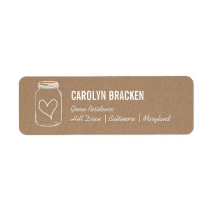 Rustic Mason Jar Cute Heart Kraft Brown Paper 2 Return Address Label
