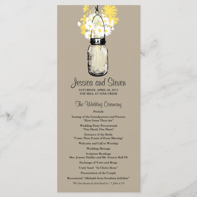 Rustic Mason Jar Daisies Wildflowers Program (Front)
