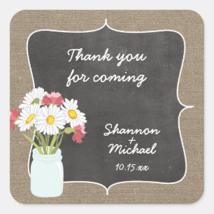 Rustic Mason Jar Daisy Chalkboard favour sticker