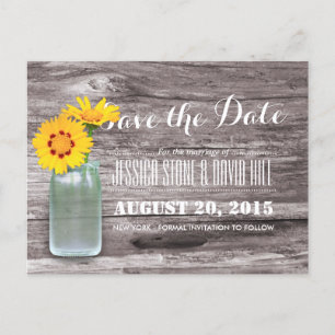 Rustic Mason Jar & Daisy Wood Save the Date Announcement Postcard