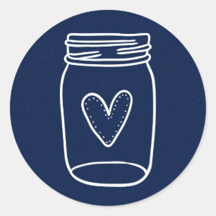 Rustic Mason Jar Distressed Navy Blue Wedding Classic Round Sticker