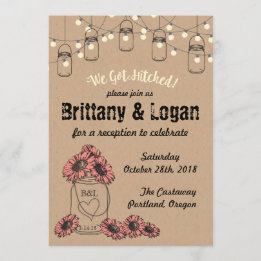 Rustic Mason Jar Eloped Reception Invitation
