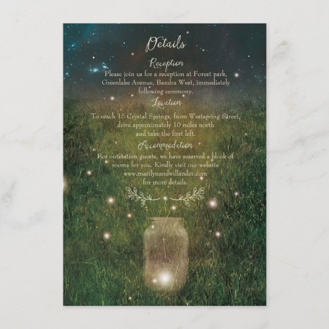 Rustic Mason Jar Enchanted Forest Details Card (Front)