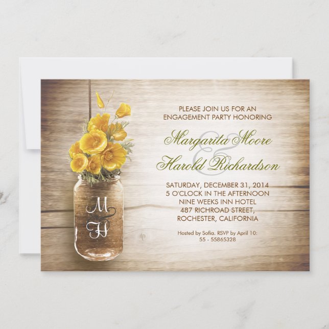 rustic mason jar engagement party invitations (Front)