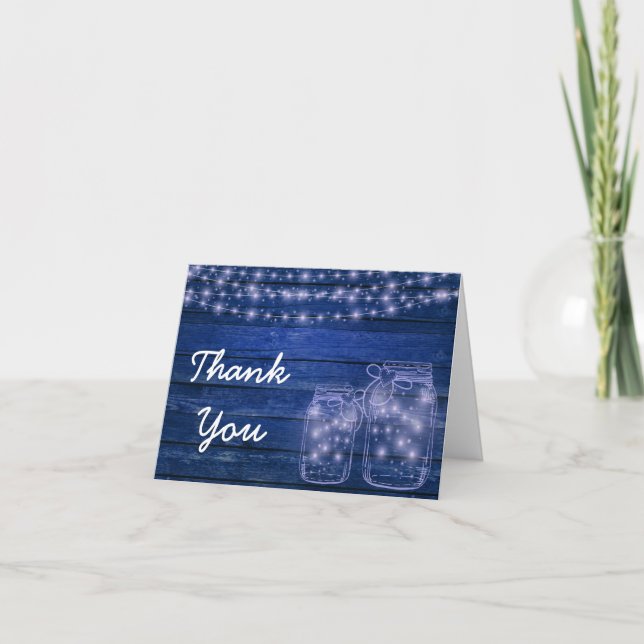 Rustic Mason Jar Evening Wedding Thank You Card (Front)