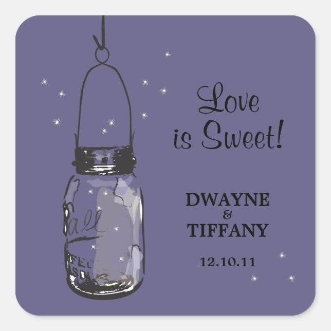 Rustic Mason Jar & Fireflies Square Sticker (Front)