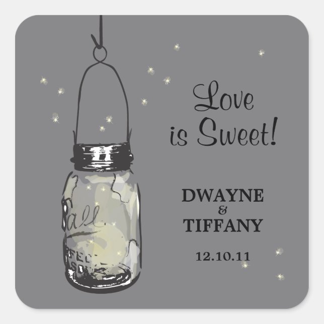Rustic Mason Jar & Fireflies Square Sticker (Front)