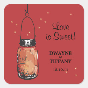 Rustic Mason Jar & Fireflies Square Sticker