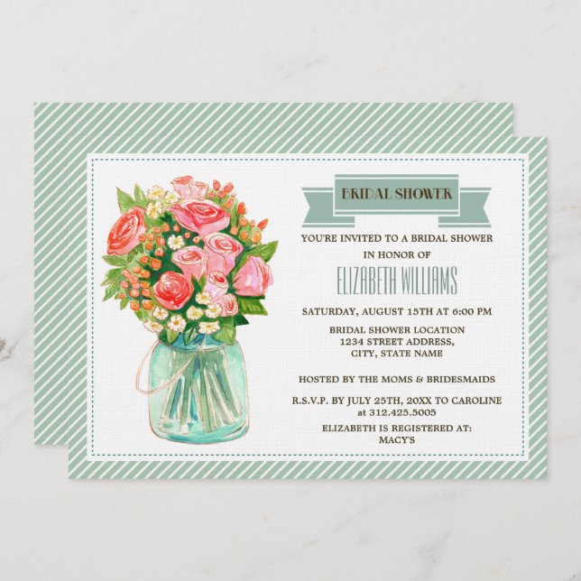 Rustic Mason Jar Floral Bridal Shower  Invitation (Front/Back)