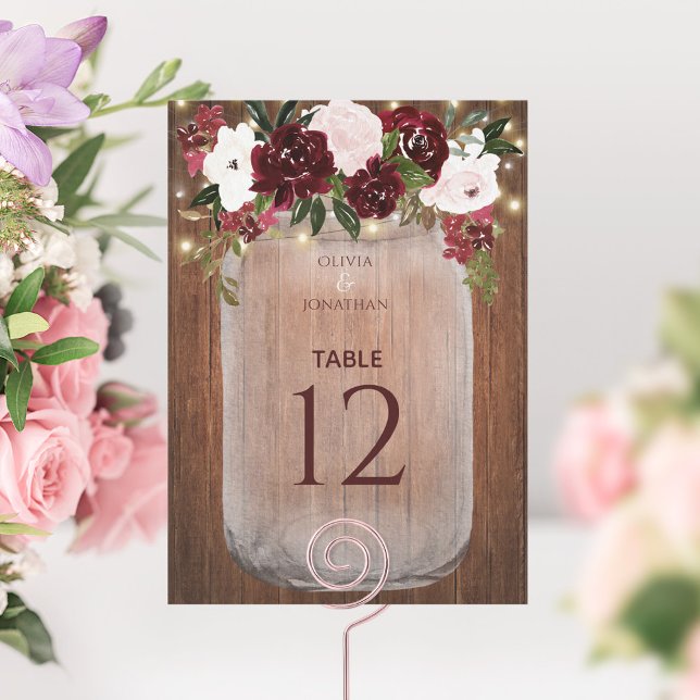 Rustic Mason Jar Floral Large Wedding Table Number (Creator Uploaded)