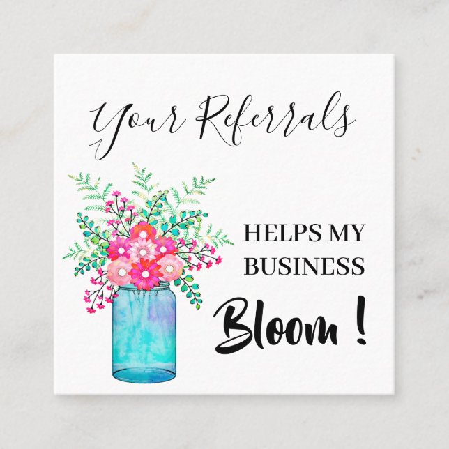Rustic Mason Jar Floral Professional Business  Referral Card (Front)