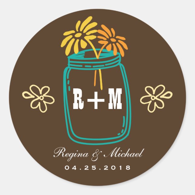 Rustic Mason Jar Flower Country Wedding Sticker (Front)