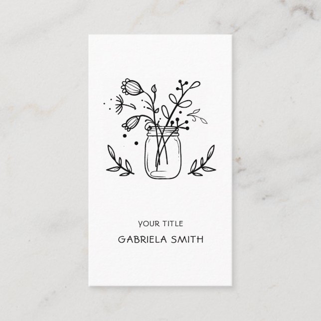 Rustic Mason Jar Flowers Portrait Business Card (Front)