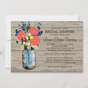 Rustic Mason Jar Gerber Daisies Bridal Shower Invitation