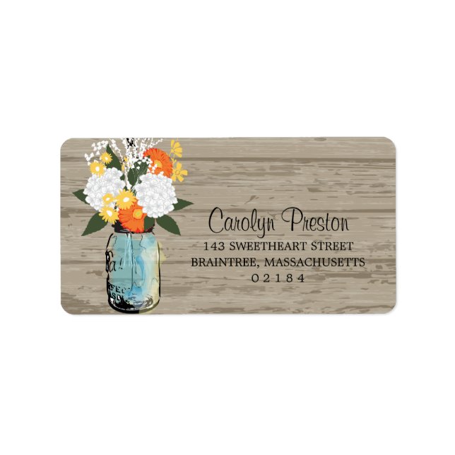 Rustic Mason Jar Gerbera Daisey Hydrangeas Label (Front)