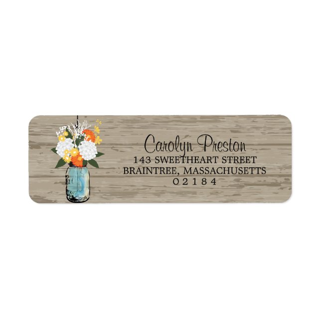Rustic Mason Jar Gerbera Daisey Hydrangeas Return Address Label (Front)
